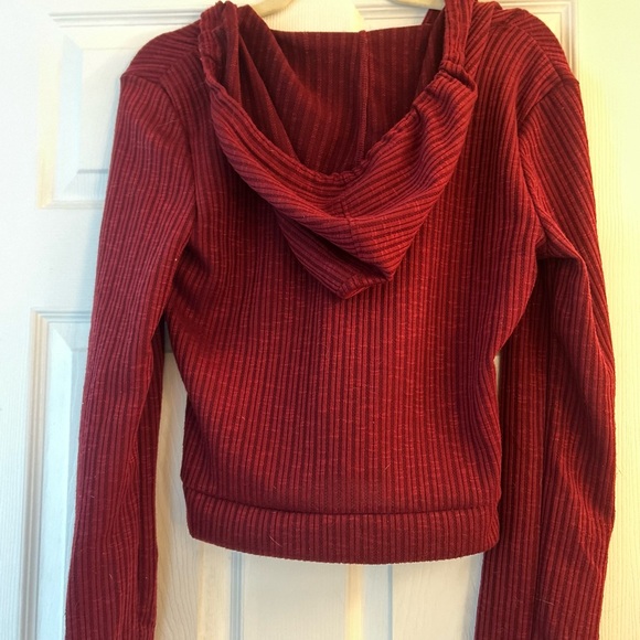 Red Ribbed Zip-Up Hoodie - Picture 5 of 5